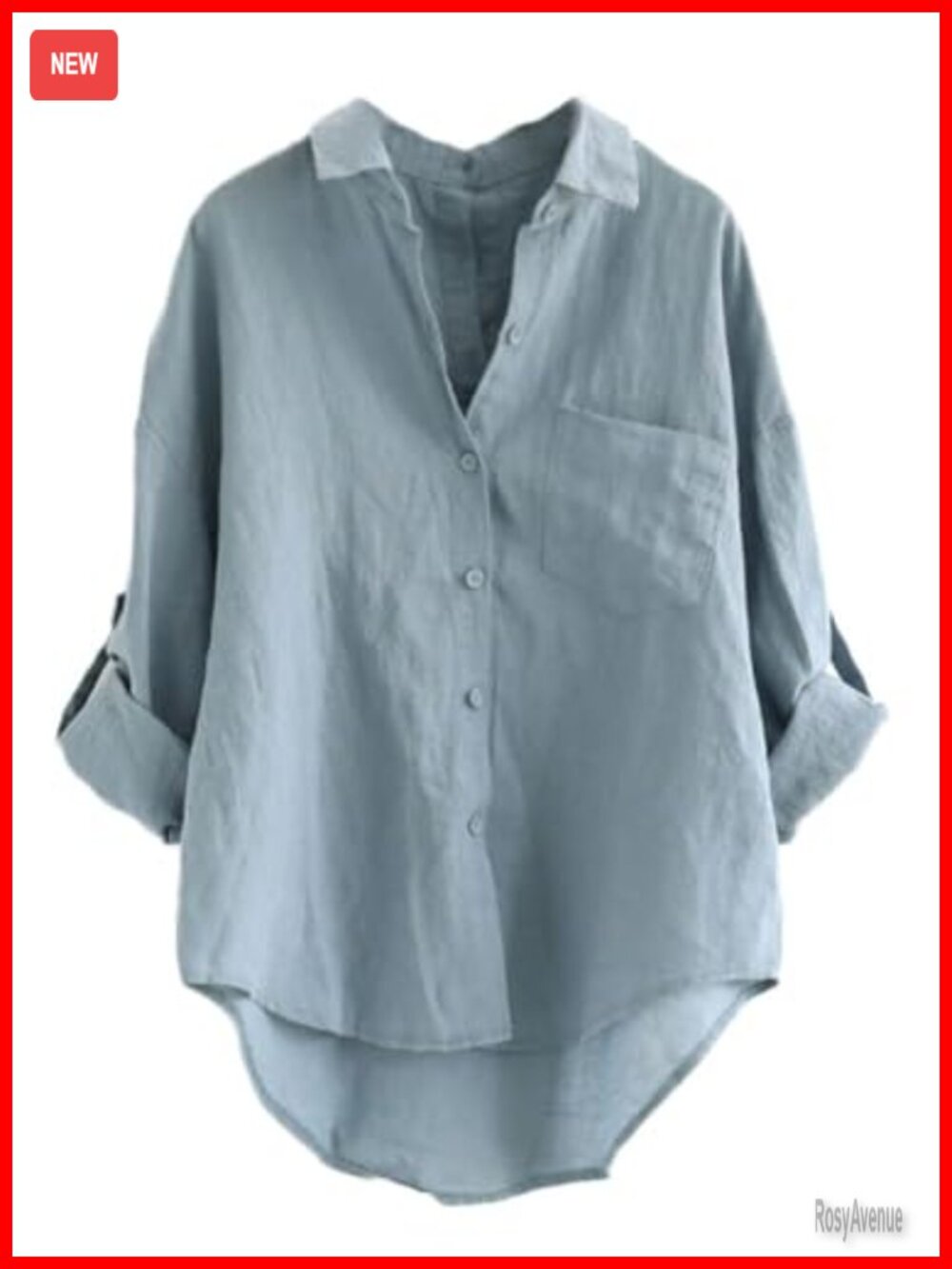 Minibee Linen Blouse High Low Shirt Roll-Up Sleeve Top